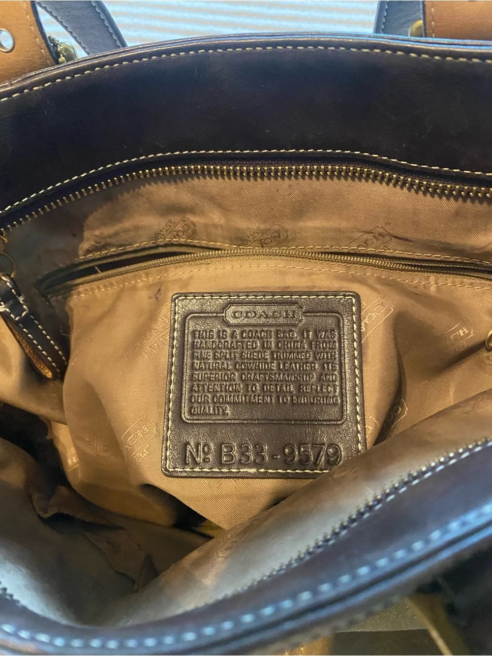 Coach Brown Suede Tote with Dark Brown Leather Straps and Brass Hardware